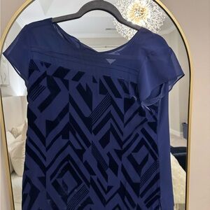 White House Black Market Navy Blue Sheer Top